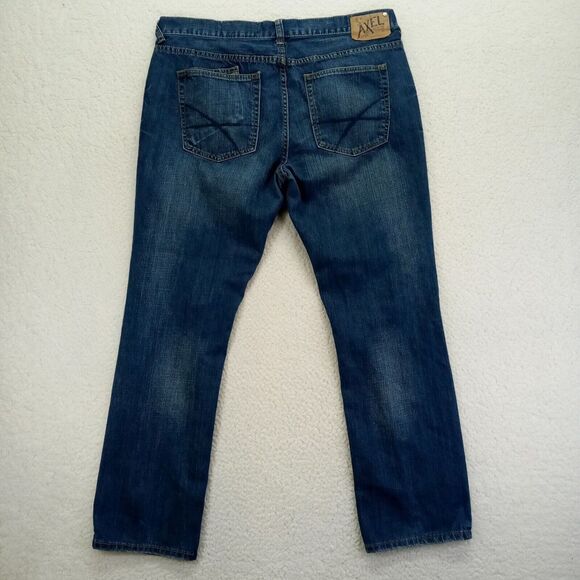 TK Axel Trumbull Jeans Mens 38x32 Straight‎ Slim Fit Denim Cotton Blue - Picture 3 of 10